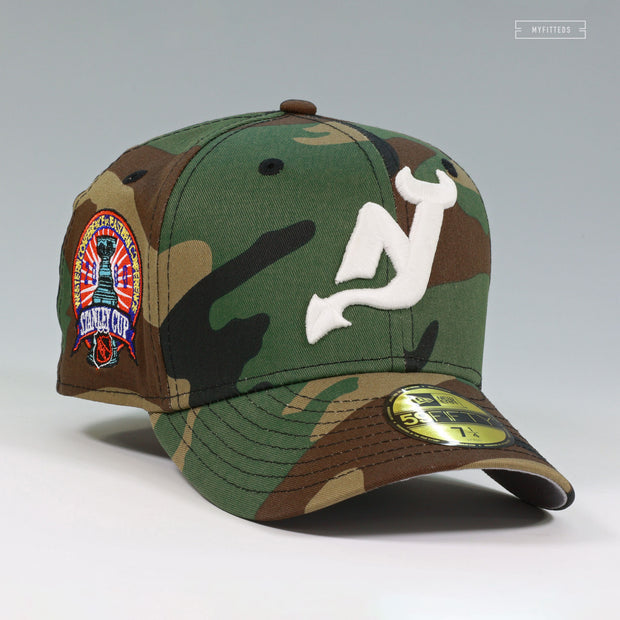 NEW JERSEY DEVILS 2000 STANLEY CUP WOODLAND CAMOUFLAGE NEW ERA FITTED CAP