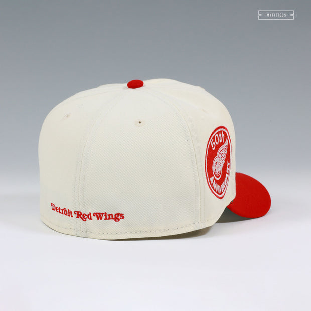 DETROIT RED WINGS 50TH ANNIVERSARY OFF WHITE SCARLET NEW ERA FITTED CAP