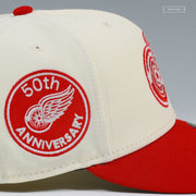 DETROIT RED WINGS 50TH ANNIVERSARY OFF WHITE SCARLET NEW ERA FITTED CAP