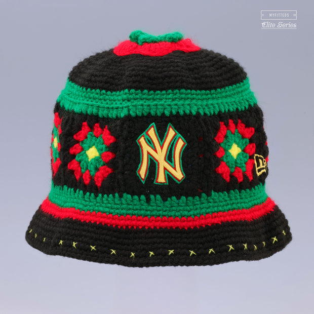 NEW YORK YANKEES RASTA FLORAL HAND KNIT ELITE SERIES NEW ERA BUCKET HAT