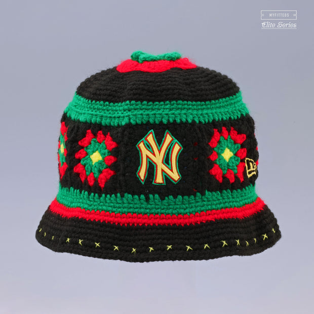 NEW YORK YANKEES RASTA FLORAL HAND KNIT ELITE SERIES NEW ERA BUCKET HAT