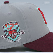 LOS ANGELES DODGERS 50TH ANNIVERSARY "WOLF STORM GRAY INTENSE MAROON" NEW ERA FITTED CAP