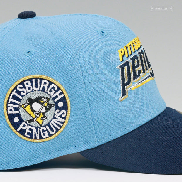 PITTSBURGH PENGUINS VINTAGE HOCKEY ULTRA BLUE JERSEY WORDMARK NEW ERA FITTED CAP