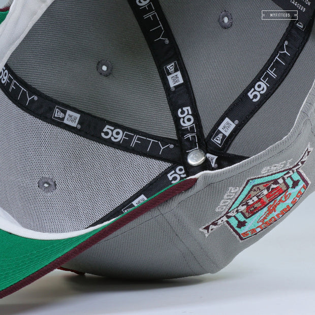 LOS ANGELES DODGERS 50TH ANNIVERSARY "WOLF STORM GRAY INTENSE MAROON" NEW ERA FITTED CAP