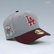 LOS ANGELES DODGERS 50TH ANNIVERSARY "WOLF STORM GRAY INTENSE MAROON" NEW ERA FITTED CAP