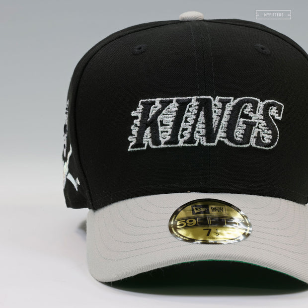 LOS ANGELES KINGS HOCKEY MASK AND CROSSED HOCKEY STICKS WORDMARK NEW ERA FITTED CAP