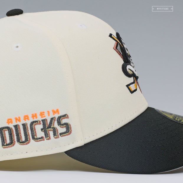 ANAHEIM DUCKS NHL OFF WHITE JET BLACK AWAY GITD NEW ERA FITTED CAP