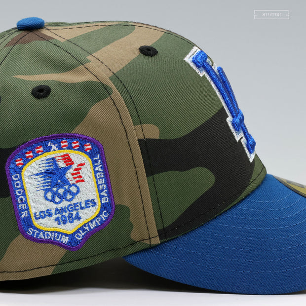 LOS ANGELES DODGERS 1984 OLYMPIC BASEBALL DODGER STADIUM WOODLAND CAMO NEW ERA FITTED CAP