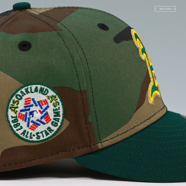 OAKLAND ATHLETICS 1987 MLB ALL-STAR GAME WOODLAND. CAMO GRADATED NEW ERA FITTED CAP