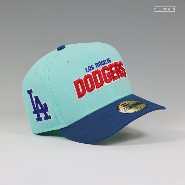 LOS ANGELES DODGERS BLOCK CHAIN STITCH TIFFANY INSPIRED NEW ERA FITTED CAP