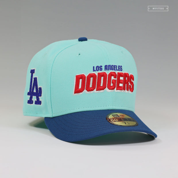 LOS ANGELES DODGERS BLOCK CHAIN STITCH TIFFANY INSPIRED NEW ERA FITTED CAP