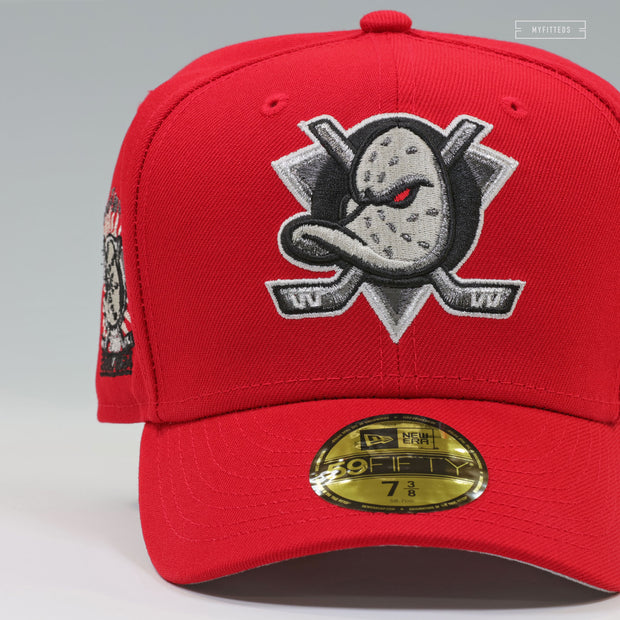 ANAHEIM MIGHTY DUCKS 1993 INAUGURAL SEASON SCARLET JET BLACK NEW ERA FITTED CAP
