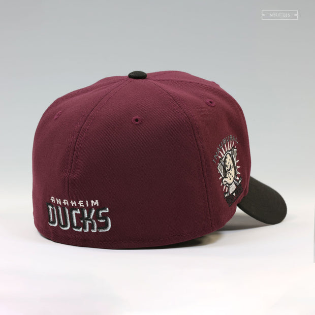 ANAHEIM MIGHTY DUCKS 1993 INAUGURAL SEASON INTENSE MAROON JET BLACK NEW ERA FITTED CAP