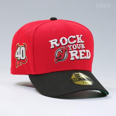 NEW JERSEY DEVILS 40TH ANNIVERSARY ROCK YOUR RED SLOGAN NEW ERA FITTED CAP