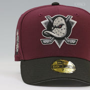 ANAHEIM MIGHTY DUCKS 1993 INAUGURAL SEASON INTENSE MAROON JET BLACK NEW ERA FITTED CAP