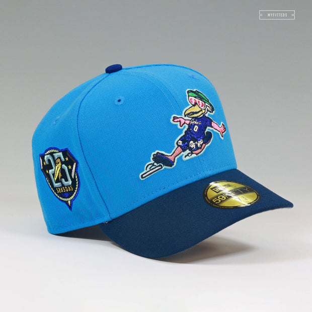 MYRTLE BEACH PELICANS 25TH ANNIVERSARY SPLASH MASCOT SLIDING NEW ERA FITTED CAP