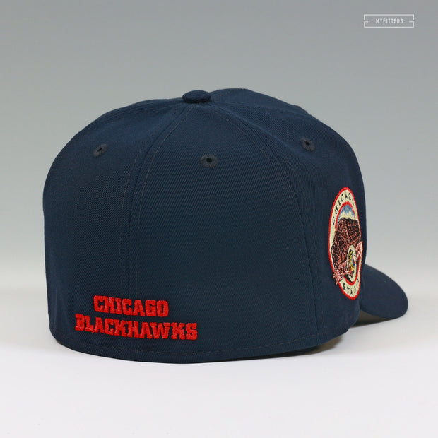 CHICAGO BLACKHAWKS CHICAGO STADIUM NIGHTSHADE SKATE MARKS NEW ERA FITTED CAP