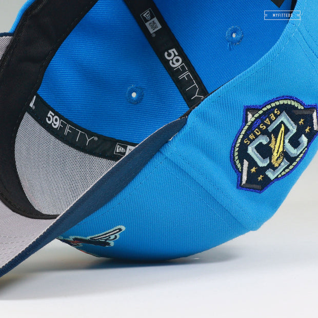 MYRTLE BEACH PELICANS 25TH ANNIVERSARY SPLASH MASCOT SLIDING NEW ERA FITTED CAP