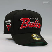 CHICAGO BULLS DROP NEEDLE CHAIN STITCHED '90'S RETRO SCRIPT NEW ERA FITTED CAP