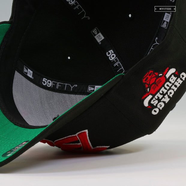 CHICAGO BULLS DROP NEEDLE CHAIN STITCHED '90'S RETRO SCRIPT NEW ERA FITTED CAP