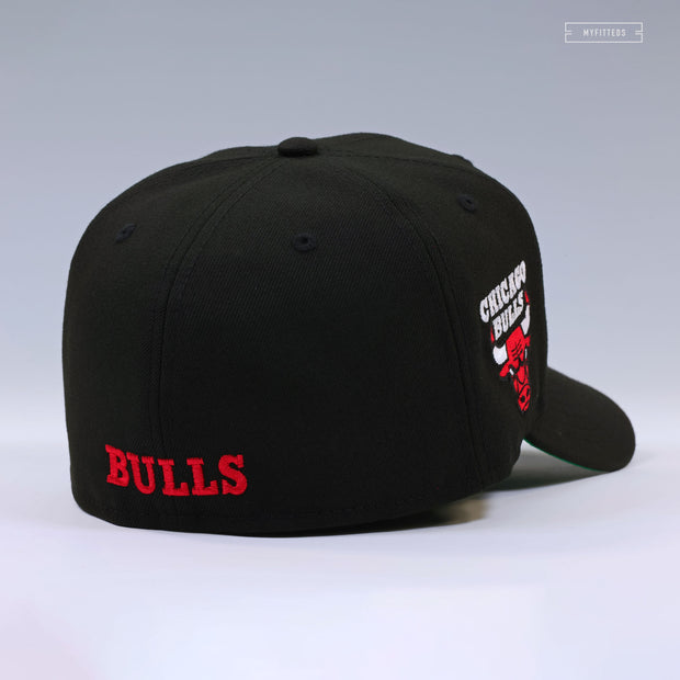 CHICAGO BULLS DROP NEEDLE CHAIN STITCHED '90'S RETRO SCRIPT NEW ERA FITTED CAP