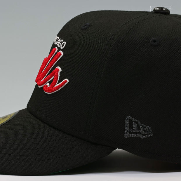 CHICAGO BULLS DROP NEEDLE CHAIN STITCHED '90'S RETRO SCRIPT NEW ERA FITTED CAP