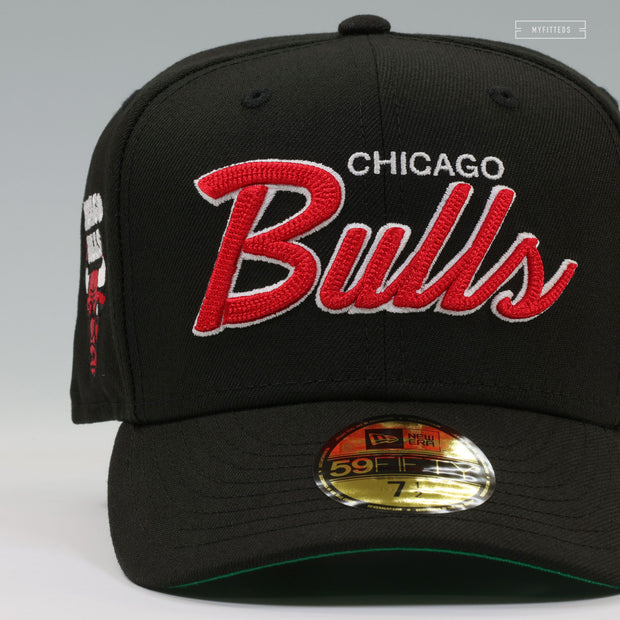 CHICAGO BULLS DROP NEEDLE CHAIN STITCHED '90'S RETRO SCRIPT NEW ERA FITTED CAP