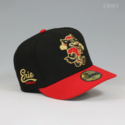 ERIE SEAWOLVES FAUXBACK JET BLACK RADIANT RED GOLDEN METALLIC NEW ERA FITTED CAP