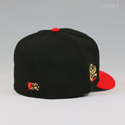 ERIE SEAWOLVES FAUXBACK JET BLACK RADIANT RED GOLDEN METALLIC NEW ERA FITTED CAP