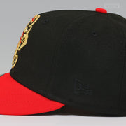 ERIE SEAWOLVES FAUXBACK JET BLACK RADIANT RED GOLDEN METALLIC NEW ERA FITTED CAP