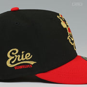 ERIE SEAWOLVES FAUXBACK JET BLACK RADIANT RED GOLDEN METALLIC NEW ERA FITTED CAP