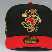 ERIE SEAWOLVES FAUXBACK JET BLACK RADIANT RED GOLDEN METALLIC NEW ERA FITTED CAP