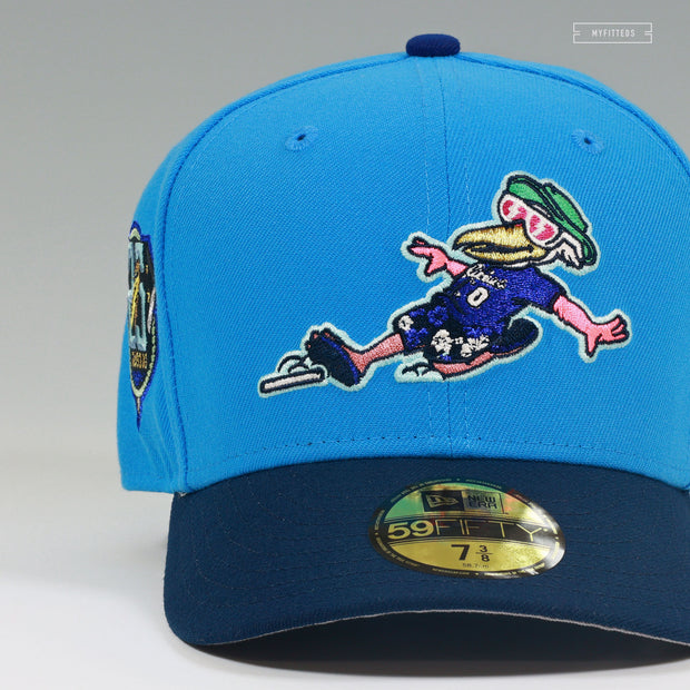 MYRTLE BEACH PELICANS 25TH ANNIVERSARY SPLASH MASCOT SLIDING NEW ERA FITTED CAP