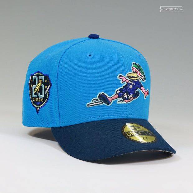 MYRTLE BEACH PELICANS 25TH ANNIVERSARY SPLASH MASCOT SLIDING NEW ERA FITTED CAP