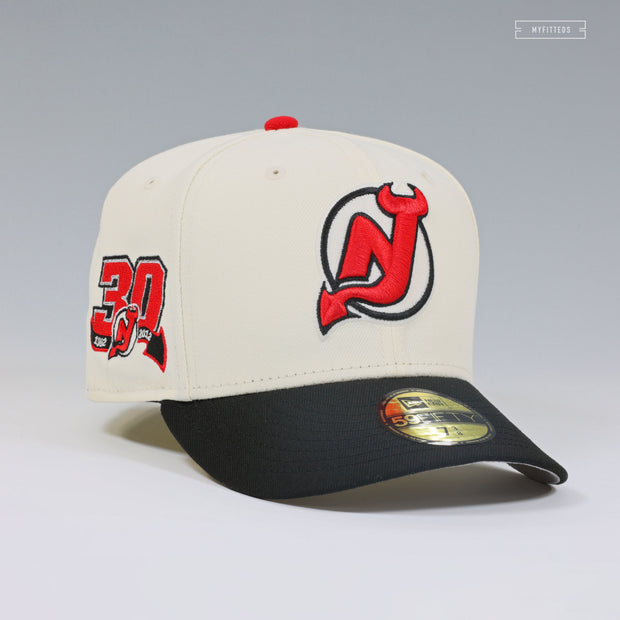 NEW JERSEY DEVILS 30TH ANNIVERSARY 1982-2012 GLOW IN THE DARK OFF WHITE NEW ERA FITTED CAP