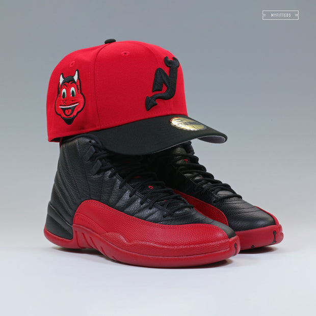 NEW JERSEY DEVILS NJ DEVIL SCARLET JET BLACK AIR JORDAN XII FLU GAME INSPIRED NEW ERA HAT