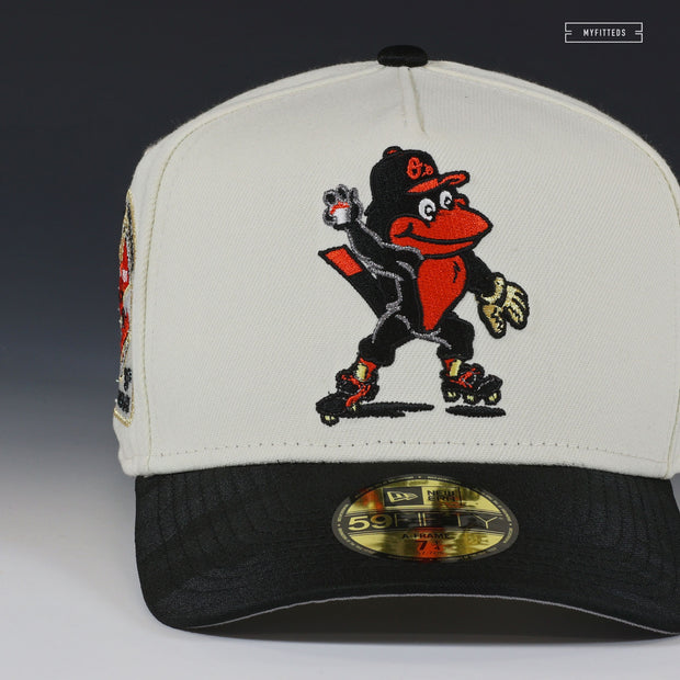 BALTIMORE ORIOLES 30TH ANNIVERSARY OFF WHITE ORIOLE BIRD A-FRAME NEW ERA FITTED CAP