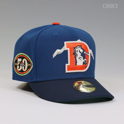 DENVER BRONCOS 50TH ANNIVERSARY CLUB MILE HIGH OLD AND NEW NEW ERA FITTED CAP