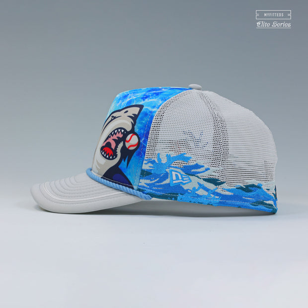 CLEARWATER THRESHERS JAWS UNIVERSAL STUDIOS TRUCKER MESH ELITE SERIES A-FRAME NEW ERA FITTED CAP