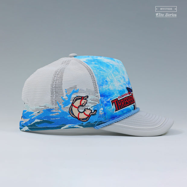 CLEARWATER THRESHERS JAWS UNIVERSAL STUDIOS TRUCKER MESH ELITE SERIES A-FRAME NEW ERA FITTED CAP