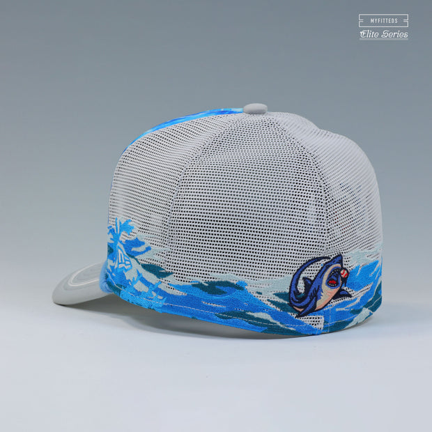 CLEARWATER THRESHERS JAWS UNIVERSAL STUDIOS TRUCKER MESH ELITE SERIES A-FRAME NEW ERA FITTED CAP