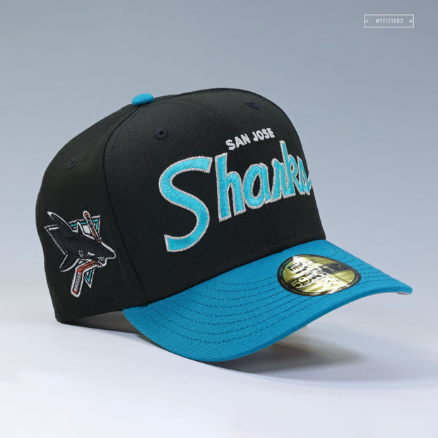 SAN JOSE SHARKS 90'S VINTAGE RETRO SCRIPT NHL NEW ERA FITTED CAP