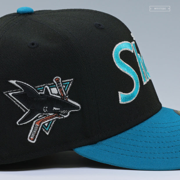 SAN JOSE SHARKS 90'S VINTAGE RETRO SCRIPT NHL NEW ERA FITTED CAP