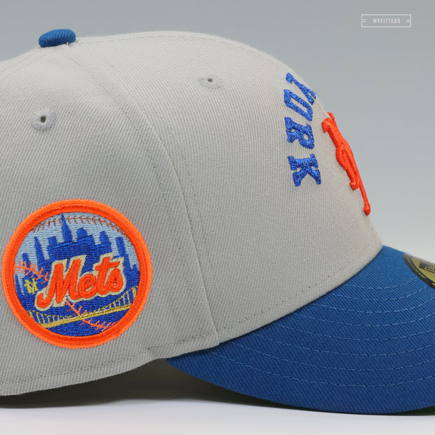 NEW YORK METS UPSIDE DOWN ARCH CHAIN STITCHED ROAD JERSEY INSPIRED NEW ERA FITTED CAP