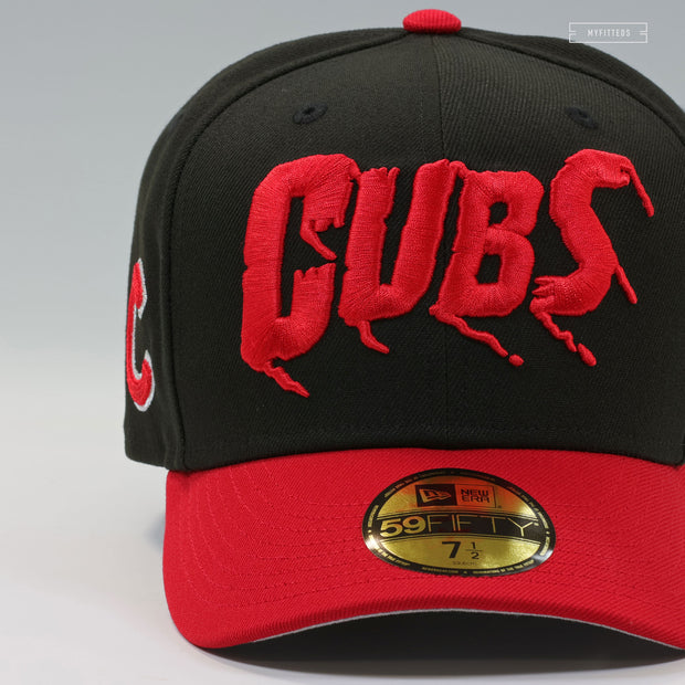 CHICAGO CUBS THE THRILLER BLOODY CUB CHAIN STITCHED JET BLACK SCARLET NEW ERA FITTED CAP