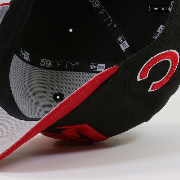 CHICAGO CUBS THE THRILLER BLOODY CUB CHAIN STITCHED JET BLACK SCARLET NEW ERA FITTED CAP