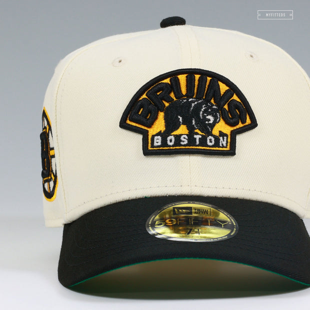 BOSTON BRUINS NHL OFF WHITE JET BLACK PRIMARY NEW ERA FITTED CAP