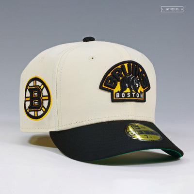 BOSTON BRUINS NHL OFF WHITE JET BLACK PRIMARY NEW ERA FITTED CAP