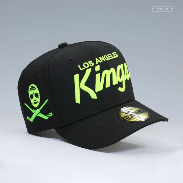 LOS ANGELES KINGS CROSS HOCKEY STICKS AND MASK AIR MAX 95 OG NEON YELLOW NEW ERA FITTED CAP