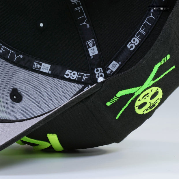 LOS ANGELES KINGS CROSS HOCKEY STICKS AND MASK AIR MAX 95 OG NEON YELLOW NEW ERA FITTED CAP